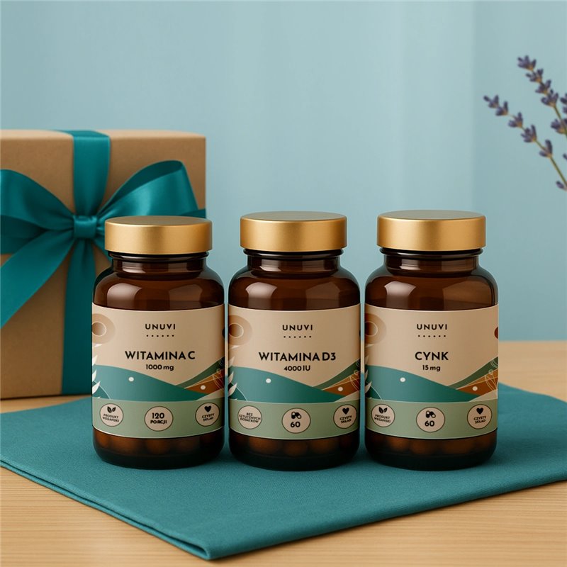 Zestaw witaminy na ODPORNOŚĆ D3 C cynk pomysł na prezent Zdrowie Siła UNUVI