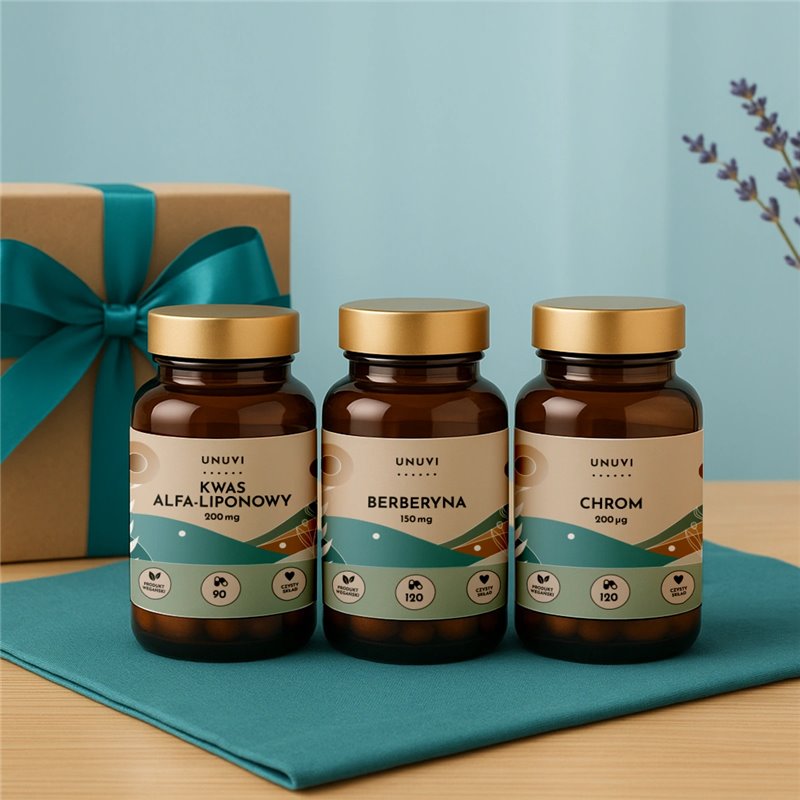 Zestaw Prezentowy metabolizm cukier Berberyna Chrom ALA odchudzanie UNUVI 