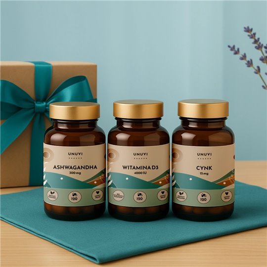 Zestaw dla mężczyzny Energia Libido D3 Cynk Ashwagandha PREZENT UNUVI 