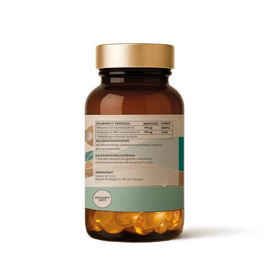 Witamina D3 + K2 4000 IU 100 mcg 180 kapsułek olejowych Softgels UNUVI 
