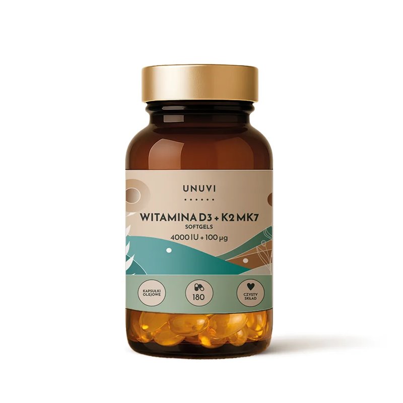 Witamina D3 + K2 4000 IU 100 mcg 180 kapsułek olejowych Softgels UNUVI 